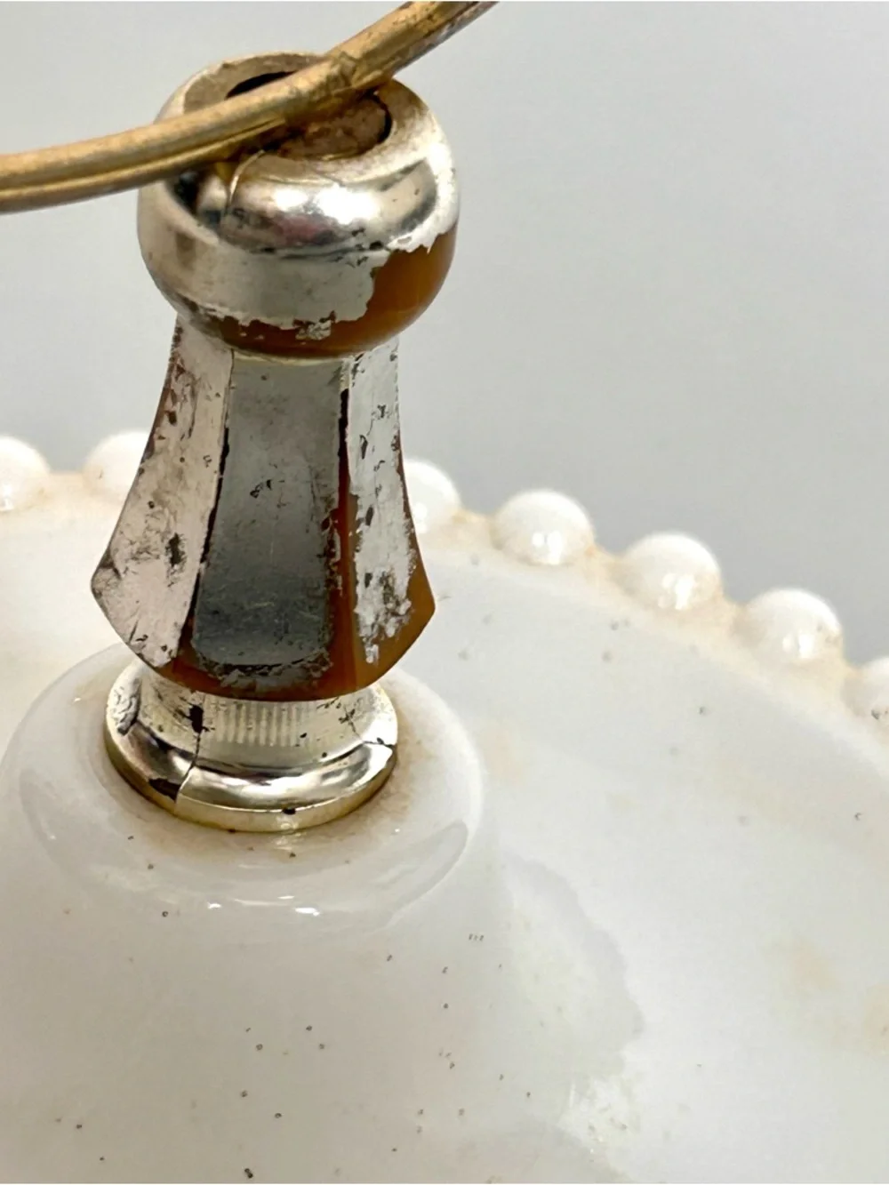 Vintage White Milk Glass Beaded Vanity Mirror with Gold Frame 1930’s